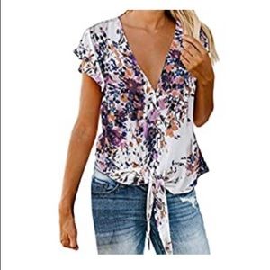 New no tags womens xl button front bottom tie ruffle sleeve blouse